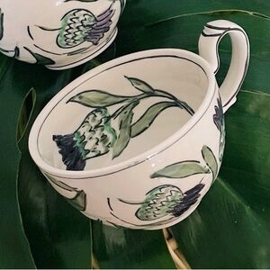 Anthropologie Molly Hatch ceramic floral Butterly coffee tea cup mug Size 8 oz.